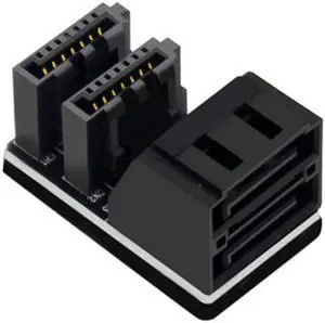 Jimier Cable Dual SATA 7Pin Female to 7Pin Male Vertical 90 Degree Angled Adapter Low Profile for Desktops SSD HDD Mainboard Motherboard