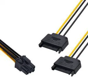 CYSM Dual two SATA 15 Pin Male M to PCI-e Express Card 6 Pin Female Graphics Video Card Power Cable 15cm