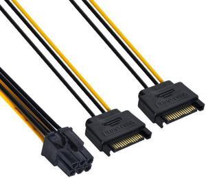 KAIBOXIXI Dual two SATA 15 Pin Male M to PCI-e Express Card 6 Pin Female Graphics Video Card Power Cable 15cm