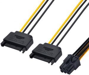 Xiwai Cable Dual two SATA 15 Pin Male M to PCI-e Express Card 6 Pin Female Graphics Video Card Power Cable 15cm