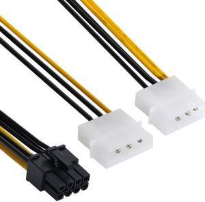 Xiwai Cable Dual Molex 4pin IDE to 8 Pin PCI-E Power Lead Cable for Asus MSI VGA Video Graphic Card