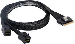 HKCY SF-010 PCI-E Ultraport Slimline SAS Slim 4.0 SFF-8654 8i 74pin to Dual SFF-8643 4i Mini SAS HD Cable PCI-Express