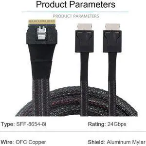 Xiwai Cable PCI-E Ultraport Slimline SAS Slim 4.0 SFF-8654 8i 74pin to Dual Oculink SFF-8611 Cable 50cm PCI-Express
