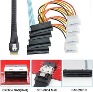 Chenyang Cable Slimline SAS 4.0 SFF-8654 4i 38pin Host to 4 SAS 29pin SFF-8482 Target Hard Disk Fanout Raid Cable