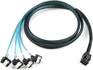 HKCY SF-064 Internal Mini SAS SFF-8643 Host to Angled 4 SATA Target Hard Disk 6Gbps Data Server Raid Cable 1m