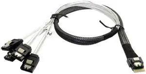 KAIBOXIXI Slim Line SAS 4.0 SFF-8654 4i 38pin Host to 4 SATA 7pin Target Hard Disk Fanout Raid Cable 50cm