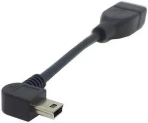 Cablecc CY U2-012-LE USB 2.0 A Female OTG to Left Angled 90 Degree Mini B Male Cable 10cm