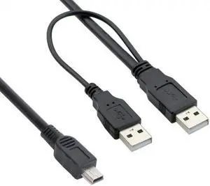 Jimier Cable USB2.0 Dual Two A type Male to Mini 5-Pin male Y Cable for Hard Disk Drive Case