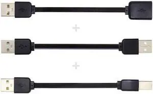 KAIBOXIXI 3pcs/lot 13cm USB 2.0 Type-A to Type-B Type-A Female Extension Male Data Flat Slim Cable for Printer Disk & Phone
