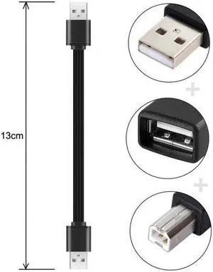 CYSM 3pcs/lot 13cm USB 2.0 Type-A to Type-B Type-A Female Extension Male Data Flat Slim Cable for Printer Disk & Phone