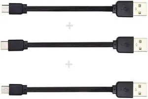 CYSM 3pcs/lot 13cm USB 2.0 Type-A to Mini Micro USB Type-C Male Data Flat Slim FPC Cable for FPV & Disk & Phone