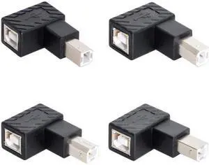 Jimier Cable 4Pcs USB 2.0 B Type Male to Female Extension Adapter Horizontal Vertical Angled 90 Degree for Disk Scanner