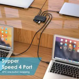 Xiwai Cable KVM USB 2.0 Switch Selector 4 Port PCs Sharing 4 Devices for Keyboard Mouse Scanner Printer