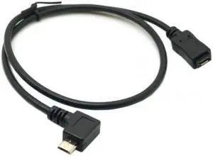 Jimier Cable Left 90 Degree Angled Micro USB 2.0 Male to Female for Phone Extension Cable 0.5M