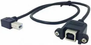 KAIBOXIXI 90 Degree Left Angled USB B Type Male to Female extension cable with screws for Panel Mount 50cm