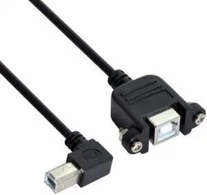 Chenyang Cable 90 Degree Left Angled USB B Type Male to Female extension cable with screws for Panel Mount 50cm