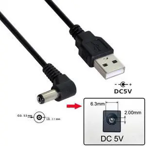 KAIBOXIXI USB 2.0 A Type Male to Right Angled 90 Degree 5.5 x 2.1mm DC 5V Power Plug Barrel Connector Charge Cable