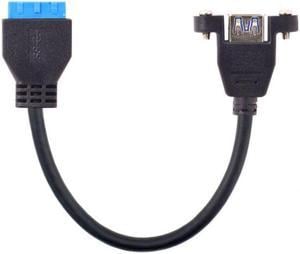 Chenyang U3-005-BK USB 3.0 Single Port A Female Screw Mount Type to Motherboard 20pin Header Cable 25cm