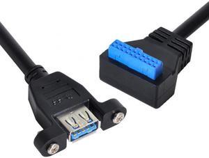 CYSM USB 3.0 Single Port A Female Screw Mount Type to Down Angled Motherboard 20pin Header Cable 90 Degree