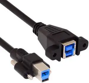 CYSM Dual Thumbscrews USB 3.0 Back Panel Mount B Male to Female B Type Extension Cable 0.5m