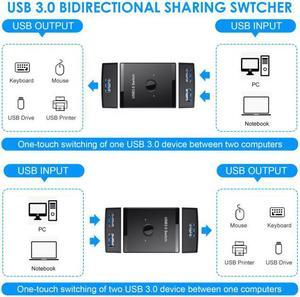 Xiwai Cable KVM USB 3.0 Bidirectional Switch Selector 2 to 1 PCs Sharing or 1 to 2 Hub for Keyboard Mouse Scanner Printer