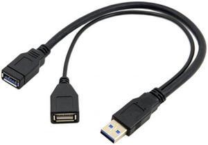 KAIBOXIXI Black USB 3.0 Male to Dual USB Female Extra Power Data Y Extension Cable for 2.5" Mobile Hard Disk