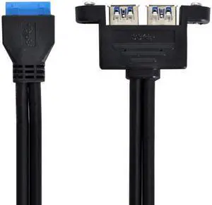 Xiwai Cable Dual Port USB 3.0 Female Panel Type to Motherboard 20Pin Header cable 50cm