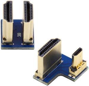 Jimier 2pcs/set HDMI to Micro HDMI Type A to Type-D Male Connector Socket for Raspberry PI 3B/3B+/4B Opposite U Shape Back Angled