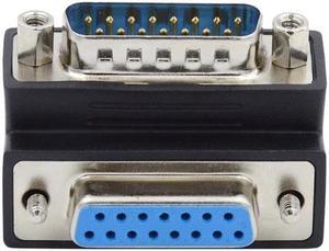 Cablecc DSUB RS232 D-subminiature 15pin Male Nut to Female Screw Extension Adapter DB Connector Down 90 Degree Angled