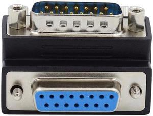 Cablecc DSUB RS232 D-subminiature 15pin Male Nut to Female Screw Extension Adapter DB Connector Up 90 Degree Angled