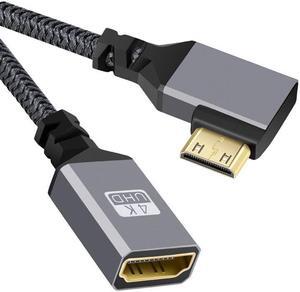 Cablecc 4K Type-C MINI HDMI 1.4 Male 90 Degree Left Angled to HDMI Female Extension Cable for DV MP4 Camera DC Laptop