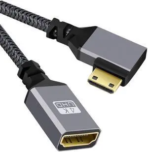 Jimier 4K Type-C MINI HDMI 1.4 Male 90 Degree Right Angled to HDMI Female Extension Cable for DV MP4 Camera DC Laptop