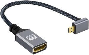HKCY 4K Type-D Micro HDMI 1.4 Male 90 Degree Down Angled to HDMI Female Extension Cable for DV MP4 Camera DC Laptop
