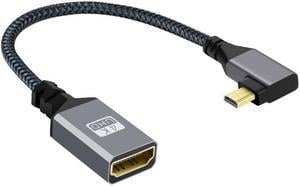 HKCY 4K Type-D Micro HDMI 1.4 Male 90 Degree Left Angled to HDMI Female Extension Cable for DV MP4 Camera DC Laptop