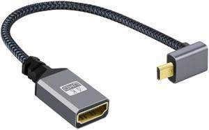 HKCY 4K Type-D Micro HDMI 1.4 Male 90 Degree Up Angled to HDMI Female Extension Cable for DV MP4 Camera DC Laptop