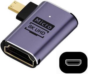 HKCY Right Angled Micro HDMI Male to HDMI 2.1 Female UHD Extension Gold Converter Adapter Support 8K 60hz HDTV