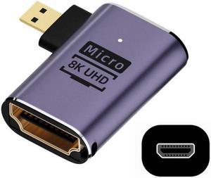 HKCY Left Angled Micro HDMI Male to HDMI 2.1 Female UHD Extension Gold Converter Adapter Support 8K 60hz HDTV