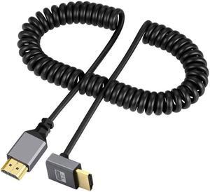 Chenyang HDMI 2.0 Male to HDMI Male 4K 60hz Stretch Coiled Cable Down Angled 90 Degree for HDTV Computer Laptop Monitor