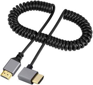 Chenyang HDMI 2.0 Male to HDMI Male 4K 60hz Stretch Coiled Cable Left Angled 90 Degree for HDTV Computer Laptop Monitor