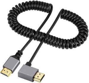Chenyang HDMI 2.0 Male to HDMI Male 4K 60hz Stretch Coiled Cable Right Angled 90 Degree for HDTV Computer Laptop Monitor