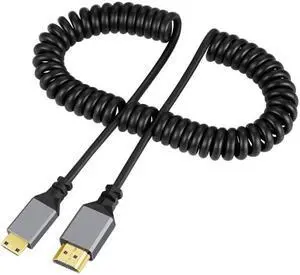 Cablecc Mini HDMI 2.0 Male to HDMI Male 4K 60hz Stretch Coiled Cable Straight Connector for HDTV Computer Laptop Monitor