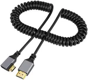 Jimier Mini HDMI 2.0 Male to HDMI Male 4K 60hz Stretch Coiled Cable Left Angled 90 Degree for HDTV Computer Laptop Monitor