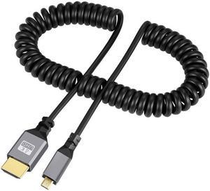 HKCY Micro HDMI 2.0 Male to HDMI Male 4K 60hz Stretch Coiled Cable Straight Connector for HDTV Computer Laptop Monitor
