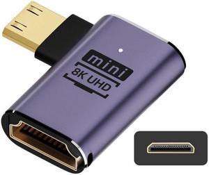 HKCY Right Angled Mini HDMI Male to HDMI 2.1 Female UHD Extension Gold Converter Adapter Support 8K 60hz HDTV