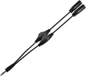 FVH 3.5mm Stereo Male to Double 3.5mm Female Audio Headphone Y Splitter Cable with Volume Control Switch RC-120