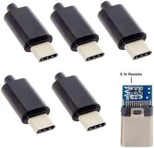 Jimier 5pcs/lot DIY 24pin USB Type C USB-C Male OTG Host Type 5.1k Resistor with Black Housing Cover UC-210-BK