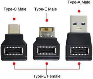 Jimier Cable 3pcs USB 3.1 Front Panel Header Female Type-E to Male Type-A & Type-C USB-C Motherboard Extension Data Angled Adapter