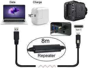 Xiwai Cable 8m USB 3.1 Type-C Single Screw Locking to USB3.0 Data Cable Mount Type for Industrial Camera Recorder & Laptop PC & Disk