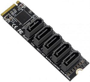 Jimier NGFF NVME M-Key PCI Express to SATA 3.0 6Gbps 5 Ports Adapter Converter Hard Drive Extension Card JMB585 2280