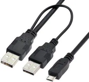 Jimier Cable USB 2.0 Two Male to Micro USB 5Pin Male Y Cable 80cm for external Hard Disk Drive
